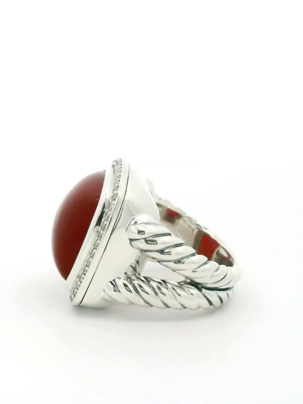 David Yurman Sterling Albion Carnelian Diamond Ring - Size 7